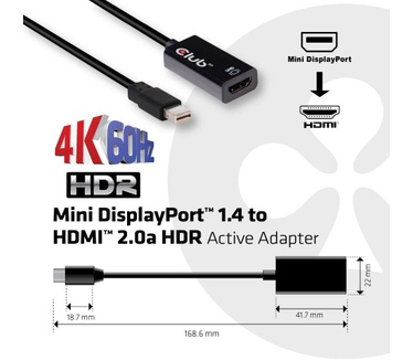 Club 3D CLUB3D Mini DisplayPort 1.4 to HDMI 2.0a HDR Active Adapter (CAC-1180)