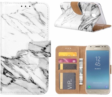 Marmer print lederen Bookcase hoesje voor de Samsung Galaxy J3 2017 - Wit (Samsung Galaxy J3 2017) Wit