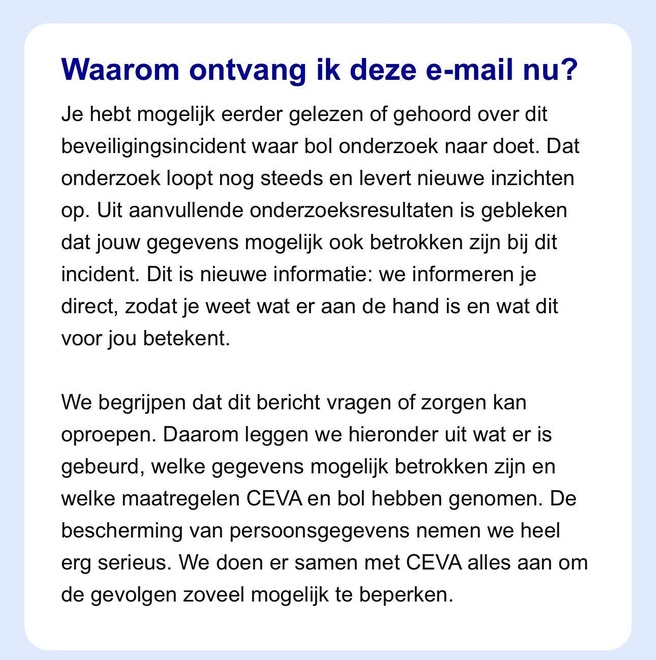 Mail van bol over CEVA-datalek
