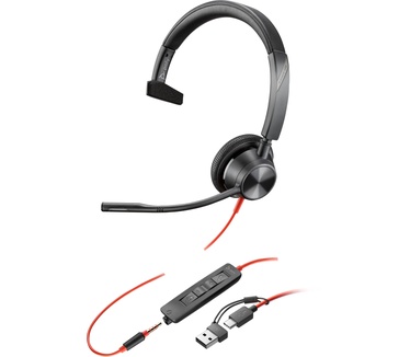 Poly Blackwire 3315, Mono USB-C + 3,5 mm plug + USB-C/A adapter (Rood, Zwart)