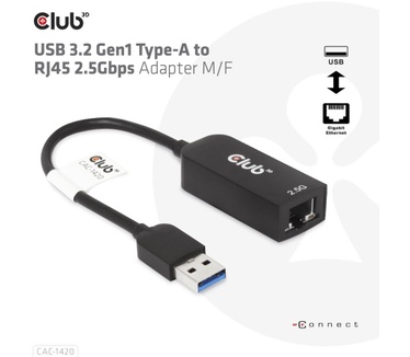 Club 3D USB 3.2 Gen1 Type A to RJ45 2.5Gbps Ethernet Adapter