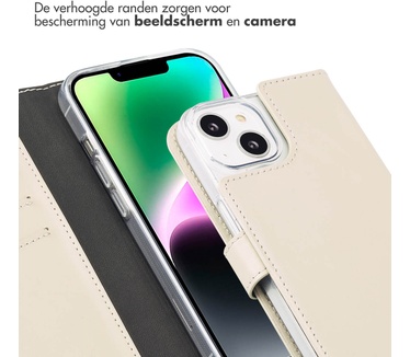 Selencia Echt Lederen Bookcase iPhone 14 - Greige