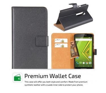 qMust Elegant wallet case Motorola Moto X Play - met stand - Black