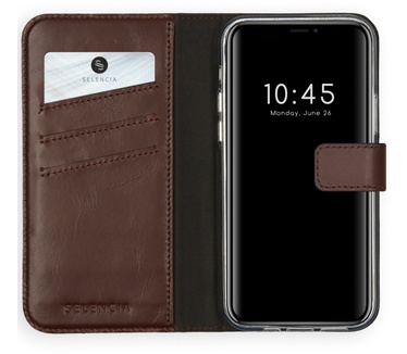 Selencia Echt Lederen Bookcase iPhone 12 (Pro) - Bruin