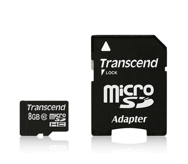Transcend MicroSD Karte SDHC 8GB + Adapter / Class 10
