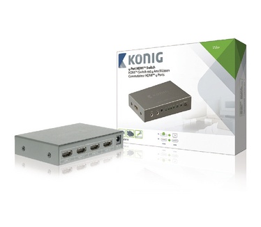 König 4-poorts HDMI-schakelaar 4x HDMI-ingang - HDMI-uitgang donke