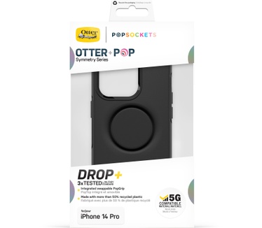 Otterbox OtterBox Otter+Pop Case voor iPhone 14 Pro, Schokbestendig, Valbestendig, Beschermhoes met PopSockets PopGrip, 3x getest volgens militaire standaard, Antimicrobieel, Zwart