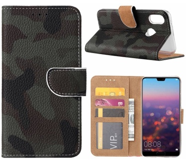 Leger Camouflage print lederen Bookcase hoesje voor de Huawei P20 Lite (Huawei P20 Lite)
