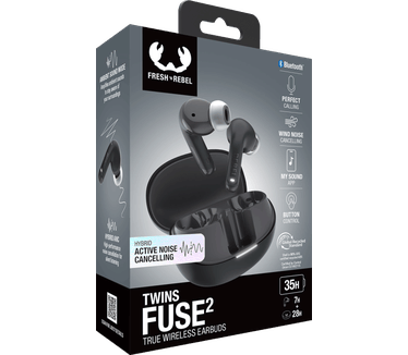 Hama Fresh 'n Rebel Twins Fuse 2 - Draadloze oordopjes - Noise Cancelling oortjes met 36 uur speeltijd - Met Microfoon en App - Storm Grey Groen