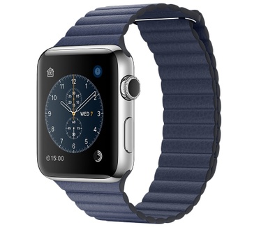 Apple Watch 2 (Leren bandje (L), moderne gesp, 42mm) Zilver (Blauw)
