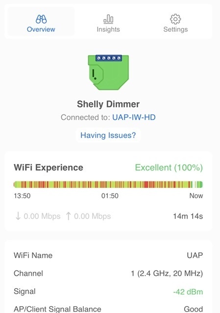 Shelly Dimmer 2 - wifi ontvangst oude vs nieuwe firmware