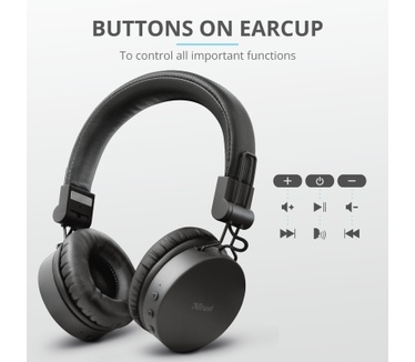 Trust Tones Bluetooth Wireless Headphones (Zwart)