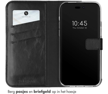 Selencia Echt Lederen Bookcase iPhone 14 Pro Max - Zwart