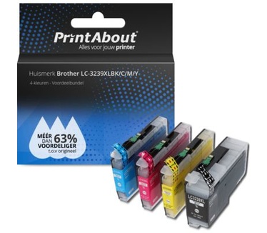 PrintAbout Huismerk Brother LC-3239XLBK/C/M/Y Inktcartridge 4-kleuren Voordeelbundel Hoge capaciteit