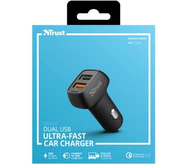 Trust Qmax 30W Ultra-Fast Dual USB Car Charger with QC3.0