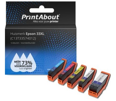 PrintAbout Huismerk Epson 33XL (C13T33574012) Inktcartridge 5-kleuren Voordeelbundel Hoge capaciteit