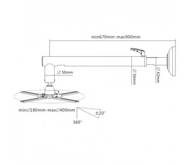 Techly Wall Mount Projector Extension 670-900 mm ICA-PM 1603M
