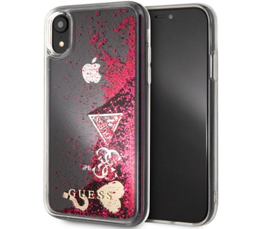 Guess Hearts Liquid Glitter HardCase iPhone XR (6.1") - Raspberry  Rood