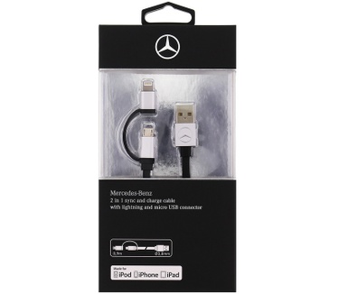 Mercedes-Benz Mercedes-Benz Dual USB naar MicroUSB/Lightning Kabel - Zwart (1m)