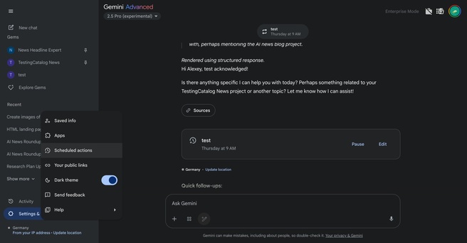 Scheduled actions in Google Gemini. Bron: X-gebruiker TestingCatalog