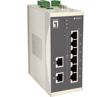 LevelOne 8-Port Fast Ethernet PoE Industrial Switch, 802.3af PoE, 4 PoE Outputs, DIN-Rail, 61.6W, -20°C to 70°C