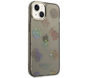 Guess Peony Glitter Back Case - iPhone 14 Plus (6.7") - Zwart Zwart