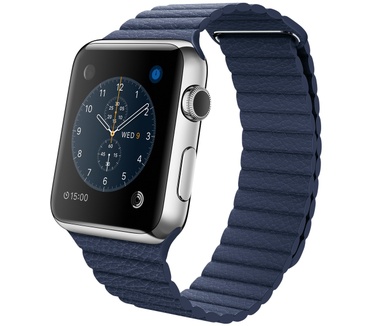 Apple Watch 42mm Roestvrij Staal - Middernachtblauw leren bandje (groot) Blauw (Blauw)