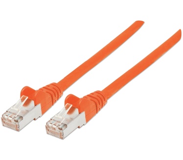 Intellinet Network Patch Cable, Cat5e, 7.5m, Orange, CCA (Copper Clad Aluminium), F/UTP (cable unshielded/twisted pair - all three pairs wrapped in foil), PVC, RJ45 Male to RJ45 Male, Gold Plated Contacts, Snagless, Booted