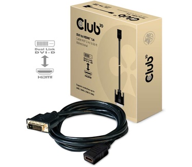 Club 3D DVI-D to HDMI 1.4 Cable M/F 2meter (CAC-1211) Zwart