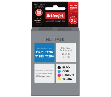 Activejet Activejet AEB-1285N inkt (vervanging Epson T1281, T1282, T1283, T1284; Supreme; 1 x 15 ml, 3 x 13 ml; zwart, rood, blauw, geel)