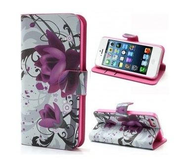 qMust Apple iPhone SE Wallet Case - hoesje met stand - Lotus Flower