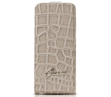 Guess Leather flapcase - Leder Opvouwbare Case voor iPhone 5 Beige