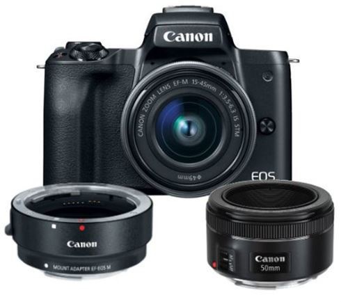 Canon EOS M50 15-45mm f/3.5-6.3 + 50mm f/1.8 M-Mount Adapter Zwart - Tweakers