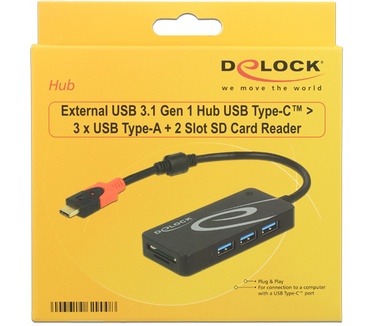 Delock HUB USB 3.0 USB Type-C > 3 Port extern
