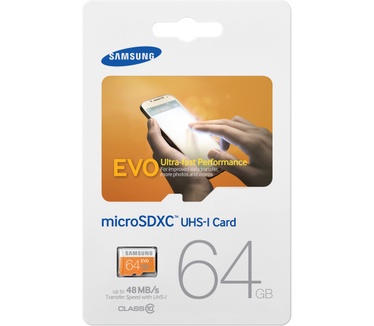 Samsung Evo microSDXC 64GB + USB-adapter
