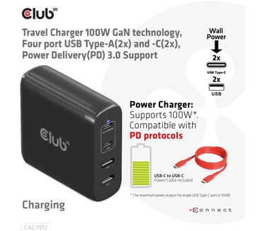 Club 3D CAC-1912EU Travel Charger 100W