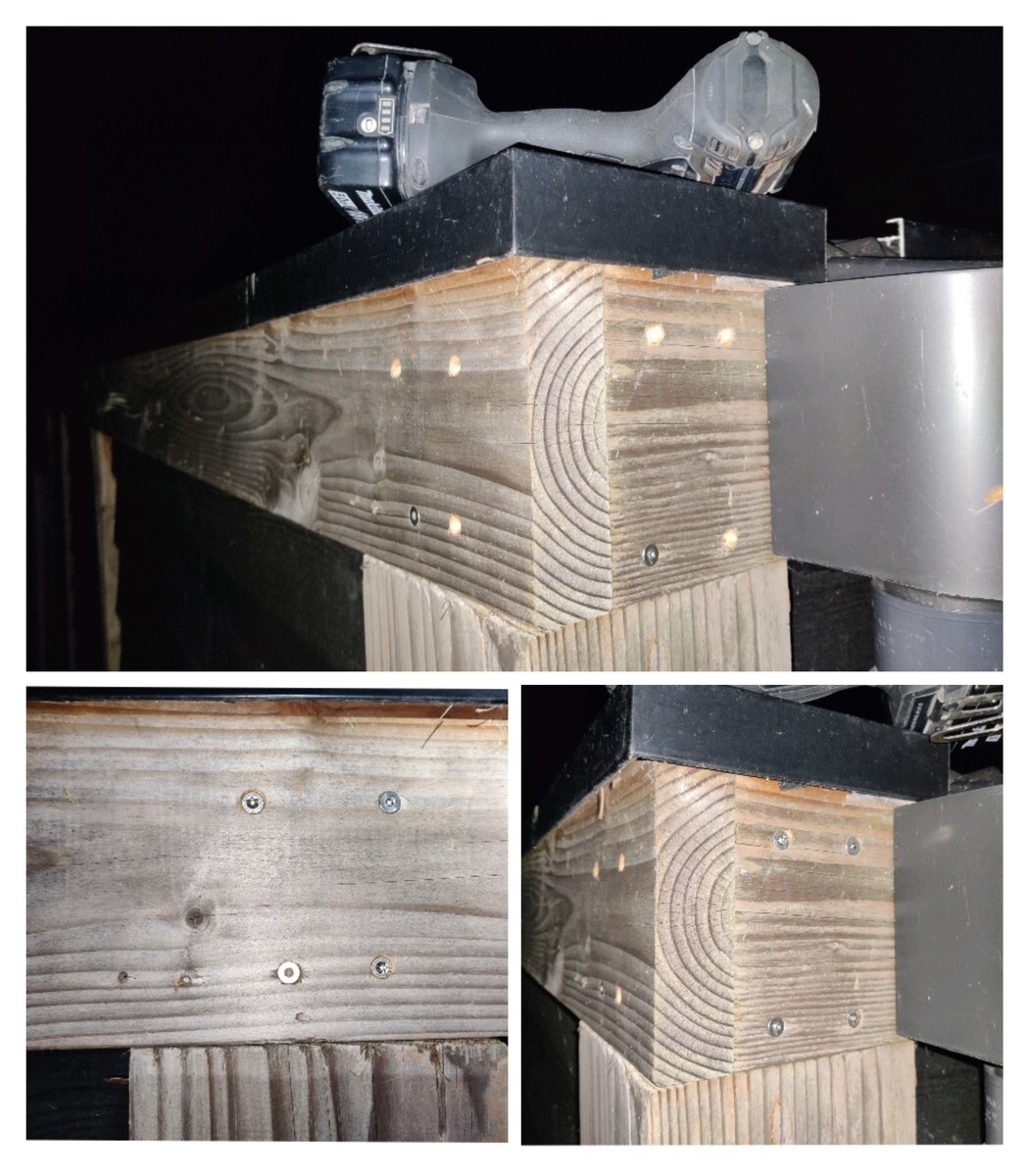 VOOR-NA situatie extra schroeven in ringbalken overkapping