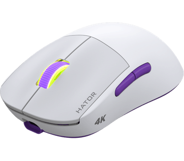 Hator HATOR Quasar 2 ULTRA 4K Wireless, white/lilac Gaming Mouse - HATOR Optical Yellow 100M Switches PixArt PAW3395 (HTM571WL)