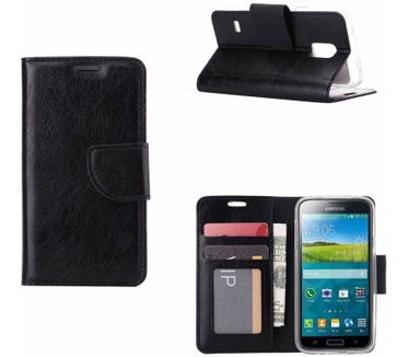 Luxe Lederen Bookcase hoesje voor de Samsung Galaxy S5 Mini - Zwart (Samsung Galaxy S5 Mini) Zwart