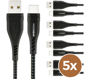 Mojogear 5x USB-C naar USB kabel Extra Sterk [VOORDEELVERPAKKING] Zwart