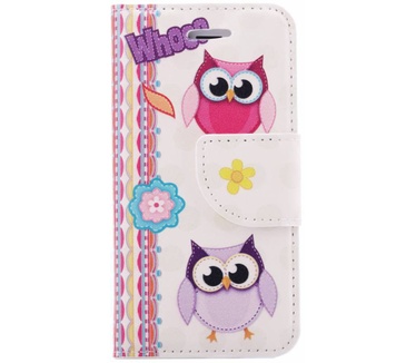 Whoo Uil print lederen bookcase hoesje voor de Apple iPhone 4S (Apple iPhone 4S) Multi-color