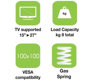 Techly Desk Tubular Gas Spring for Monitor 15-27 360mm Black" ICA-LCD 111-BK