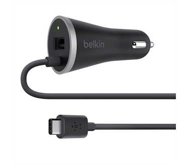 Belkin USB-C&#8482;-autolader met vaste USB-C-kabel en USB-A-poort