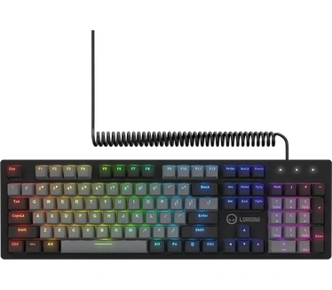 Lorgar Azar 514, Wired mechanical gaming keyboard, RGB backlight, 1680000 colour variations, 18 modes, keys number: 104, 50M clicks, linear dream switches, spring cable up to 3.4m, ABS plastic+metal, magnetic cover, 450*136*39mm, 1.17kg, black