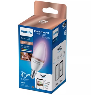 Philips Slimme LED RGB-lamp C37, E14-fitting, 470 lm