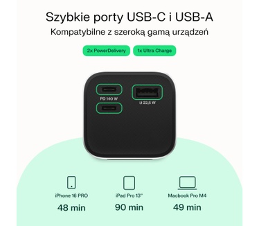 Green Cell GC PBGC25UD - Powerbank PBGC25UD, 25200 mAh, 140 W, 1x USB-A, 2x USB-C