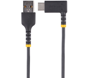 Startech.com 2m USB A naar C Oplaadkabel, Haakse USB-C Kabel, Robuuste Fast Charge USB-C Kabel, USB 2.0 A naar Type-C, 3A, USB Laadkabel met Aramide Vezel, Zwart
