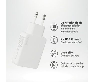Accezz Ultra Slim GaN Charger 65W - 2x USB-C