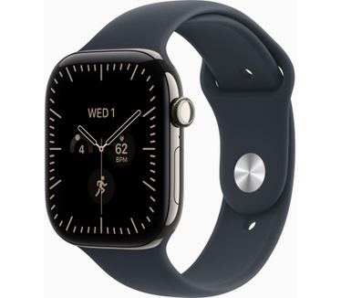 Apple Watch Watch Series 12 46mm 5G Natural Titanium (Donkerblauwe Rubberen Band M/L), Zwart (Zwart)