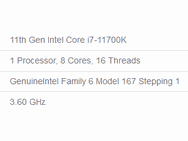 Intel Core i7-11700K in GeekBench